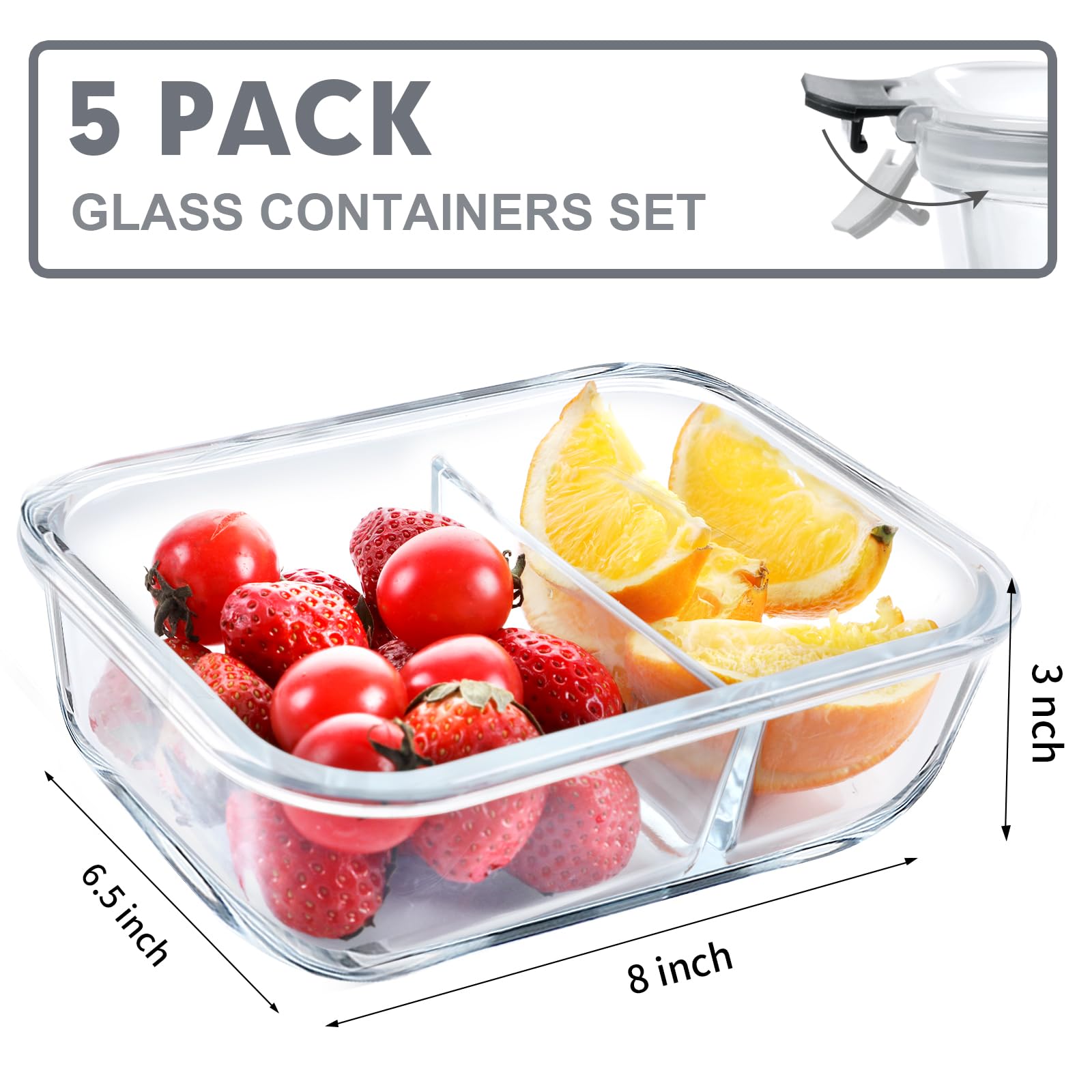 VERONES 36oz glass container with locking lid for leak-free transport