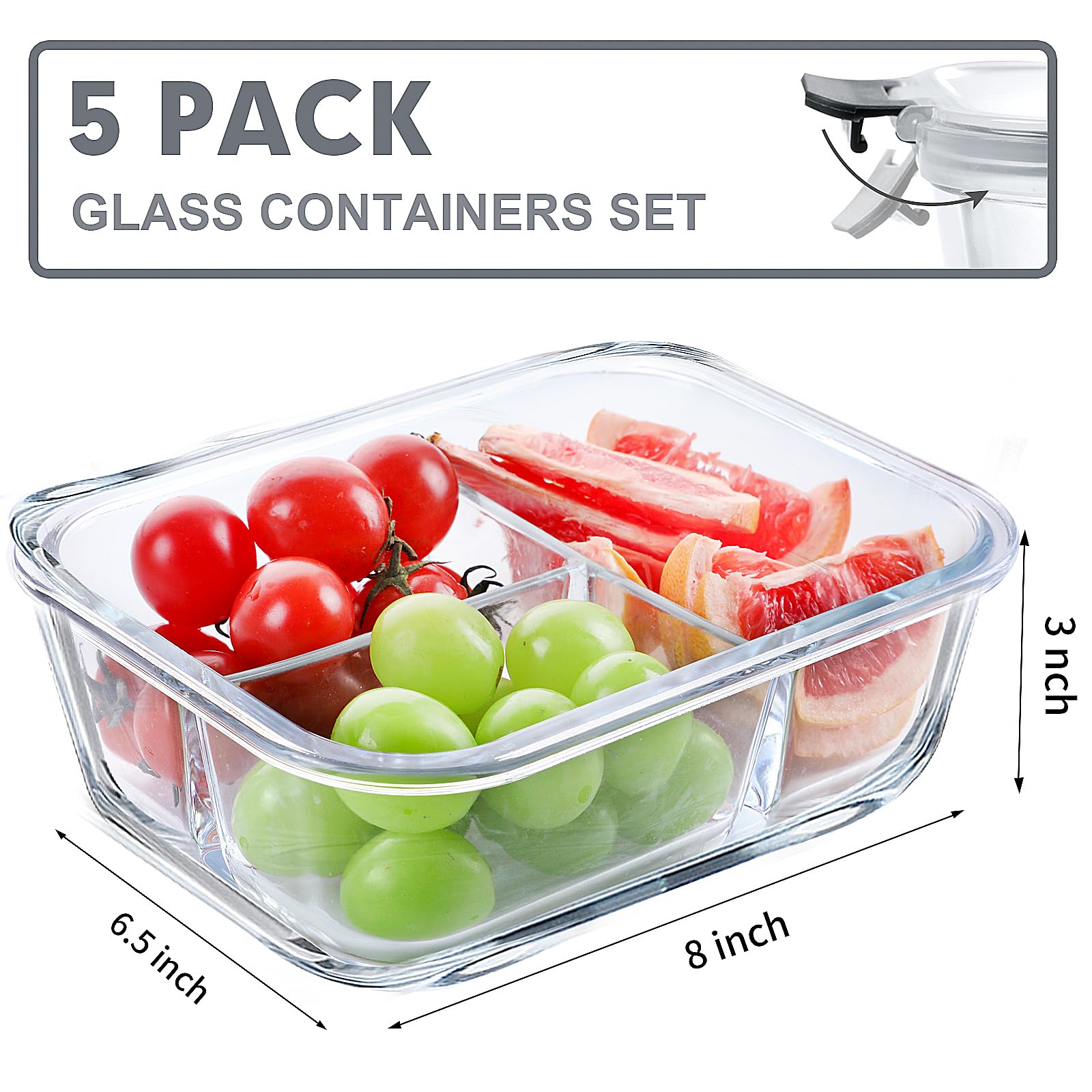 VERONES airtight locking lids keep foods leak-free during transport.