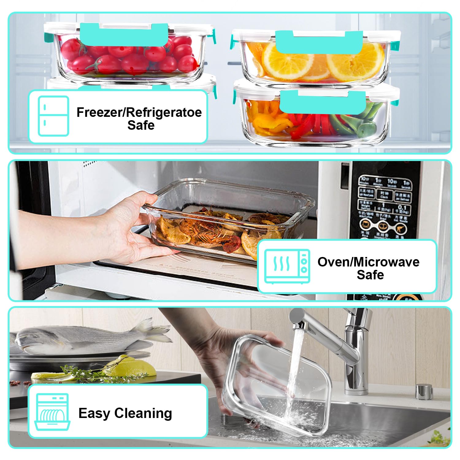 VERONES borosilicate glass stays safe in oven and microwave for reheating.