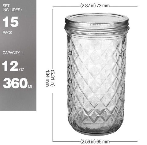 VERONES 15-pack mason jars with lids ideal for wedding favors and gifts.