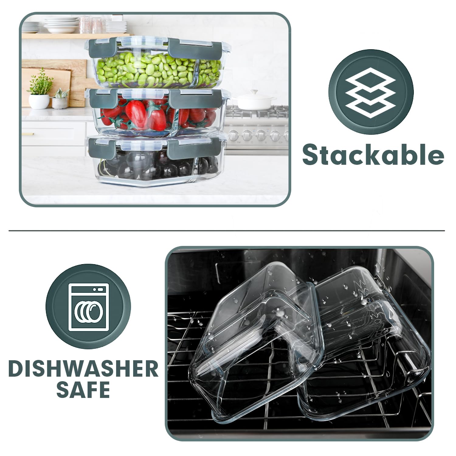 VERONES glass storage resists flavors and stains for easy cleaning.