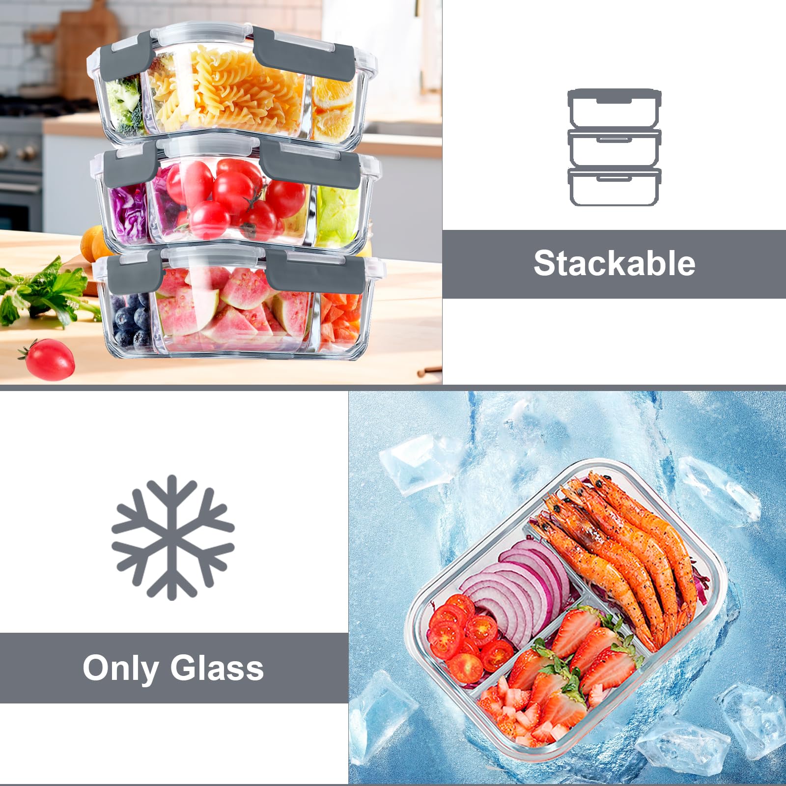 VERONES stackable design saves fridge and cabinet space.