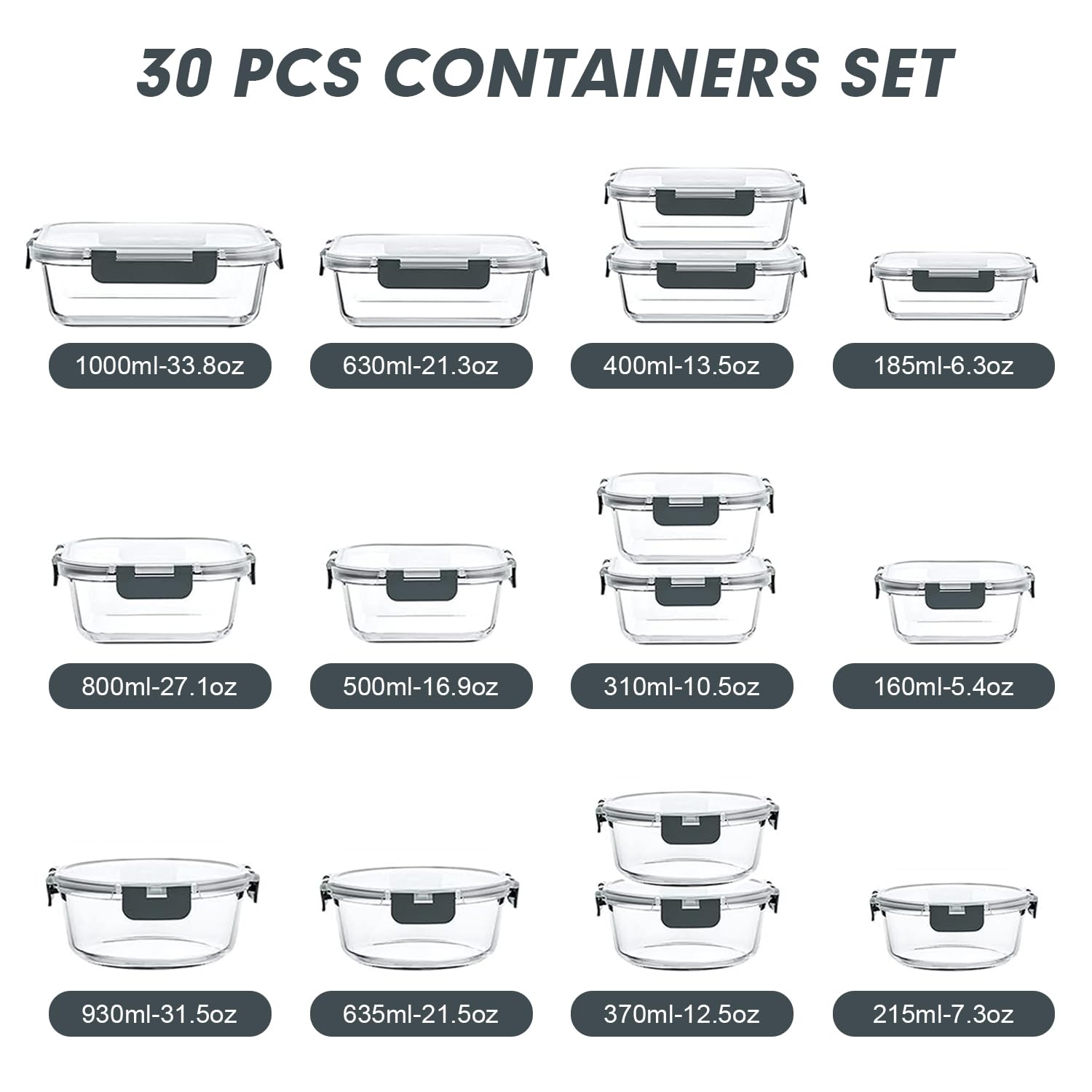 VERONES three-shape glass containers provide flexible portion sizes for many meals.