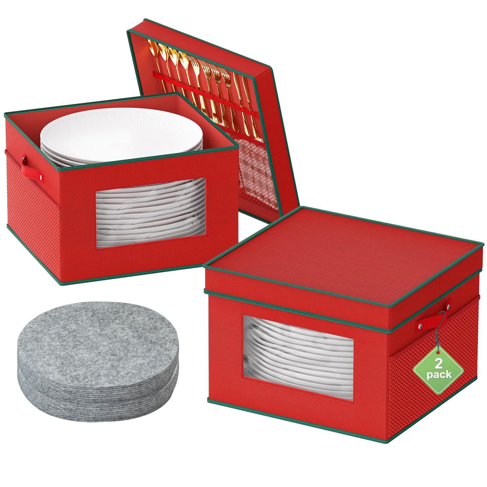 VERONLY 2-pack red storage boxes with felt dividers protect dinner plates.