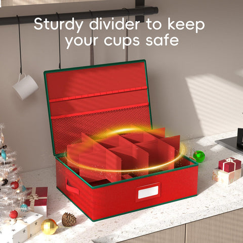 VERONLY mug storage box lid and handles enable quick carrying and access.