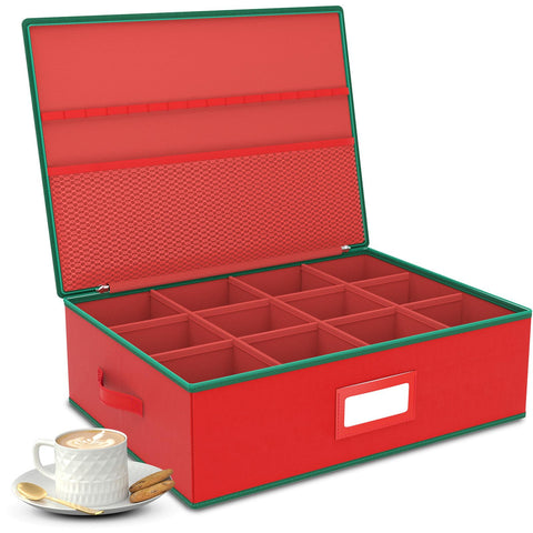 VERONLY Christmas mug storage box top view shows compact stackable design for easy access.