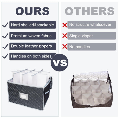 Stackable VERONLY box with divider padding protects glassware during storage.