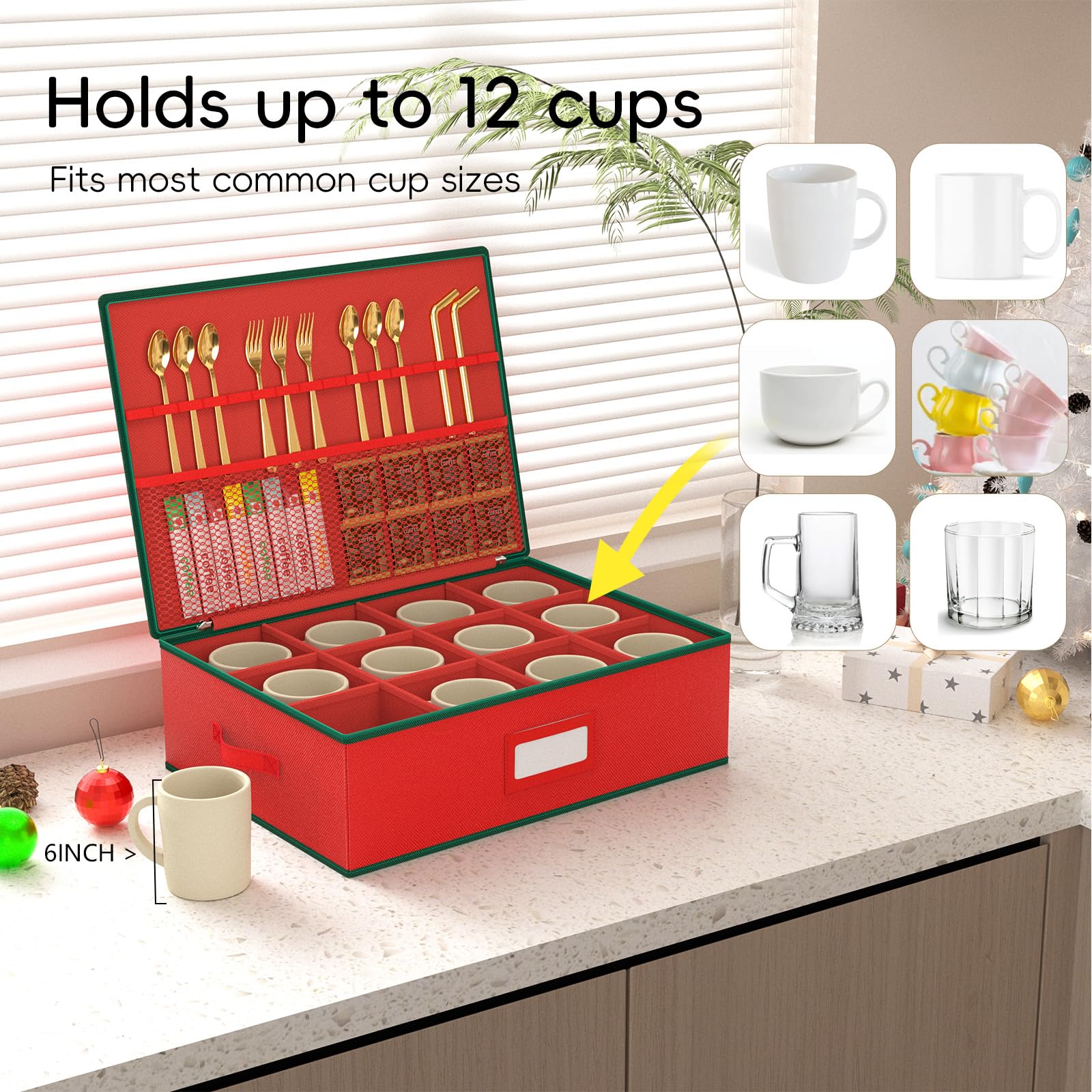 VERONLY hard-shell protection in red keeps mugs safe from chips and dust.