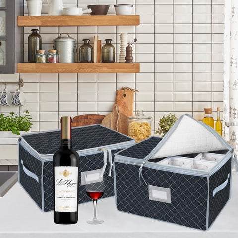 VERONLY stemware storage case with handles and label window for quick identification.