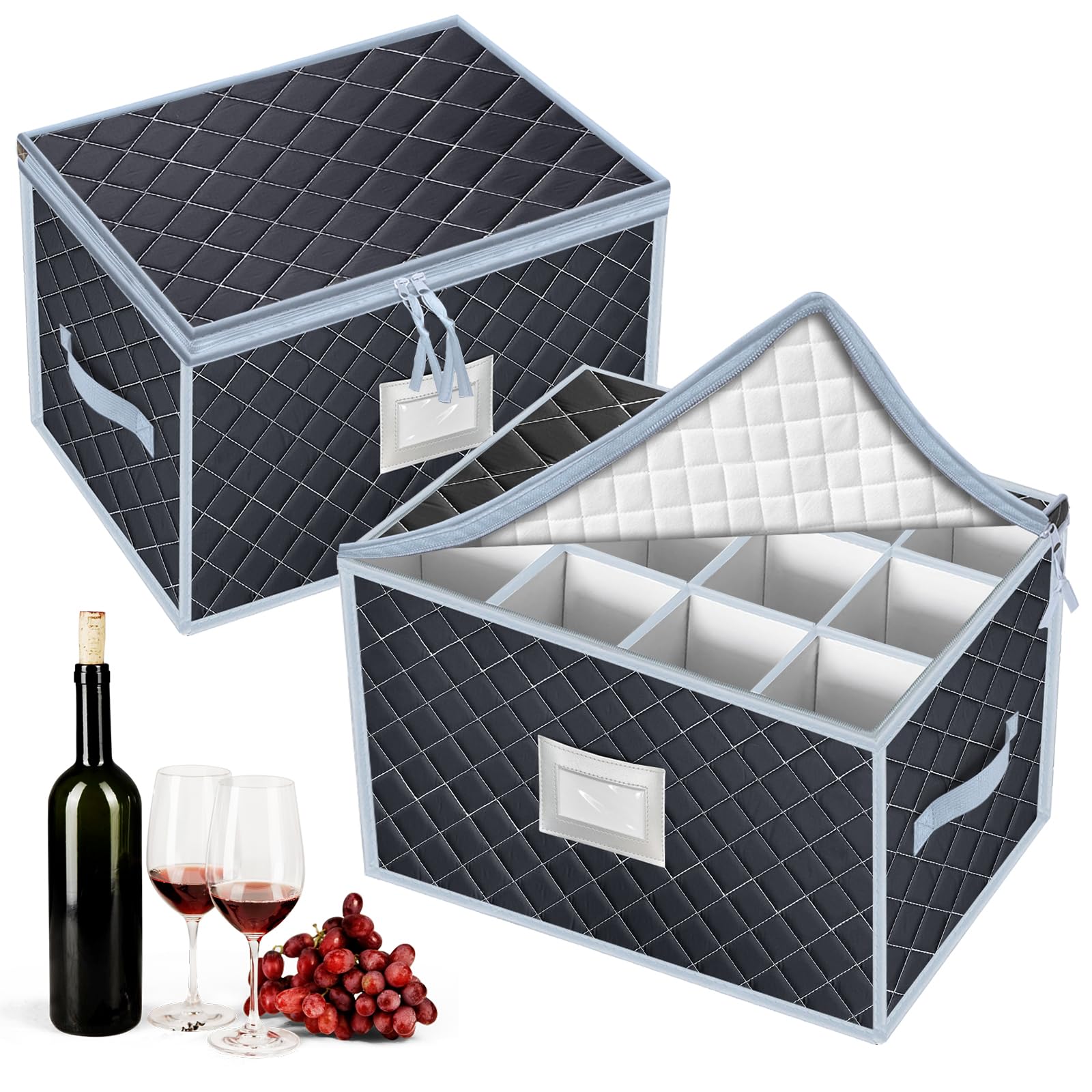 VERONLY wine glass storage box with 24 compartments keeps stemware organized.