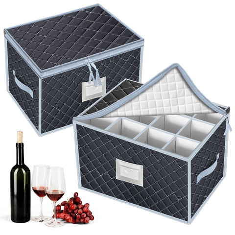 VERONLY wine glass storage box with 24 compartments keeps stemware organized.