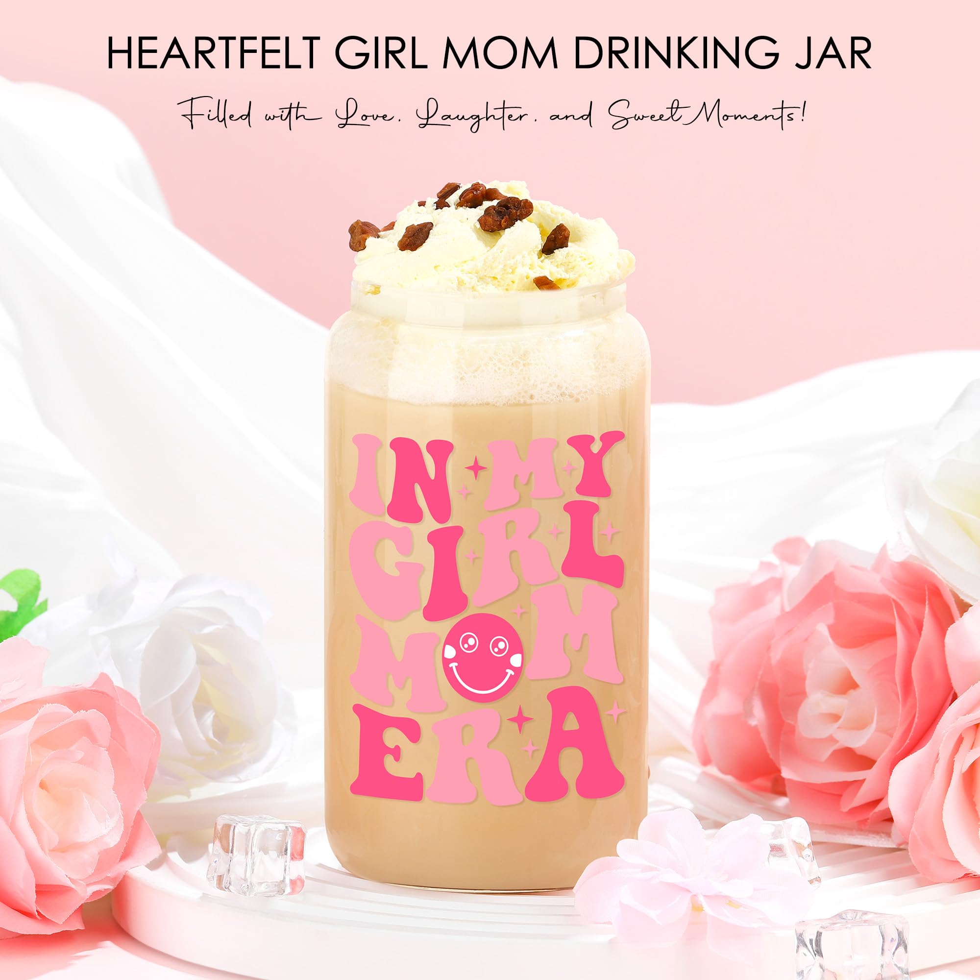 Verouis Girl Mom fashion glass cup for stylish beverages on the go.