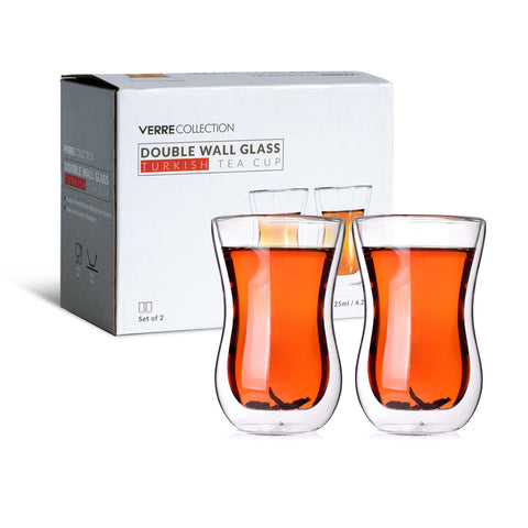 Verre Collection tea cups paired with authentic çaydanlık setup for Turkish service.