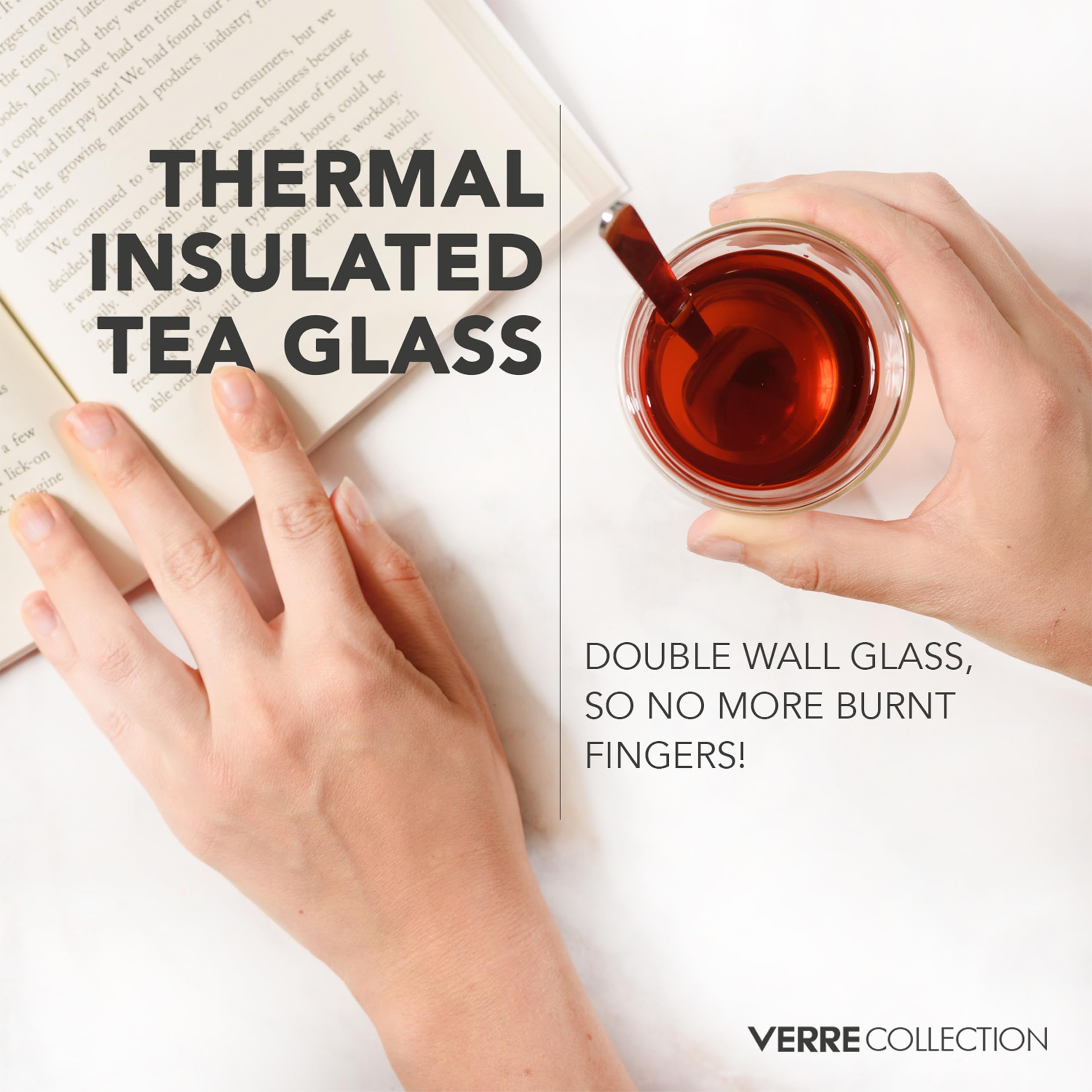 Verre Collection borosilicate glass cups resist heat while preserving tea color.