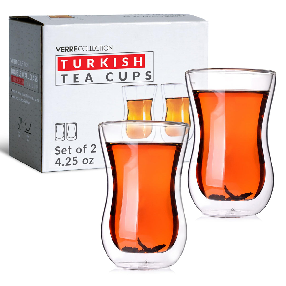 Verre Collection Turkish tea cups front view, lightweight and easy to handle for daily tea moments.