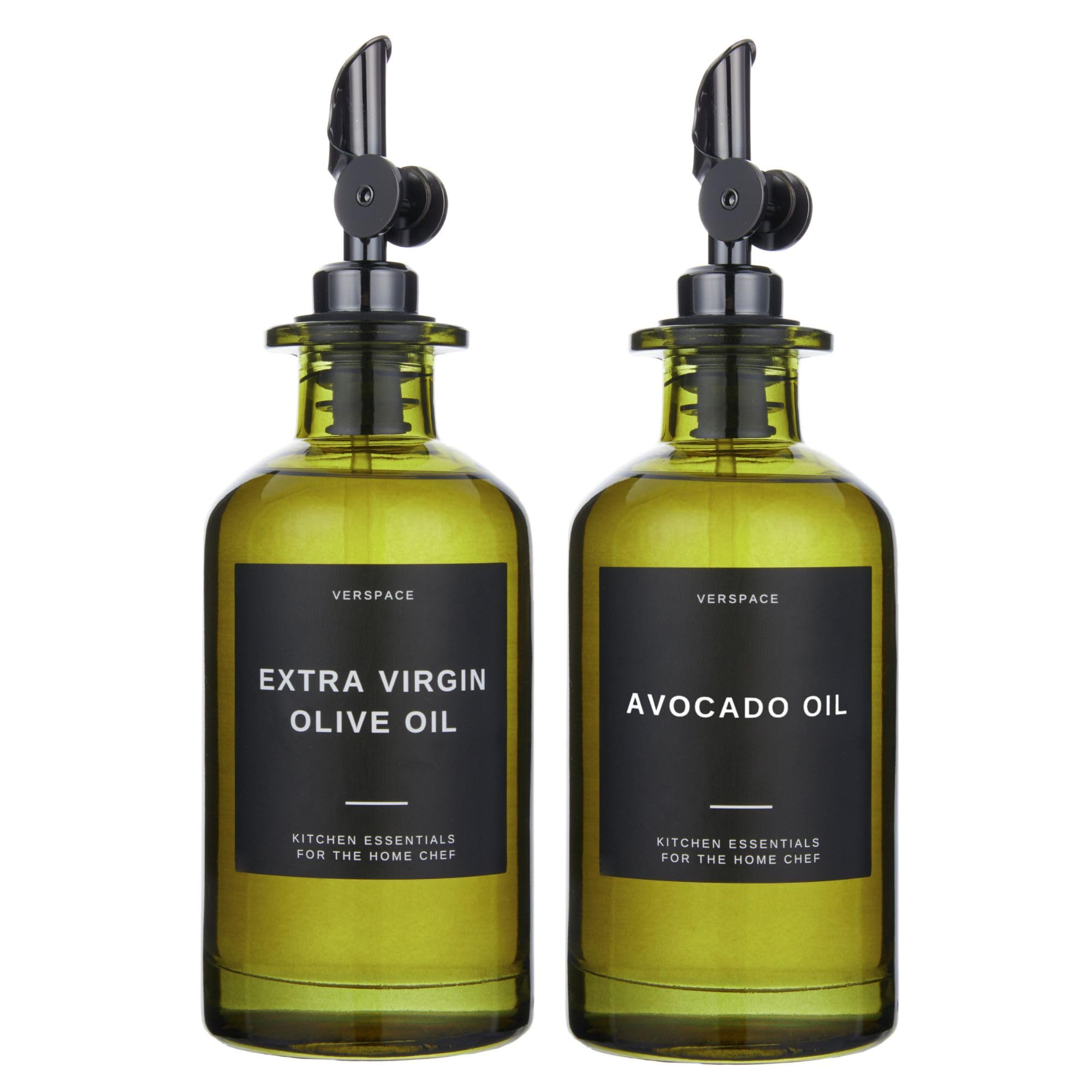 Verspace green glass olive oil bottle 350ml preserves flavor with UV protection.