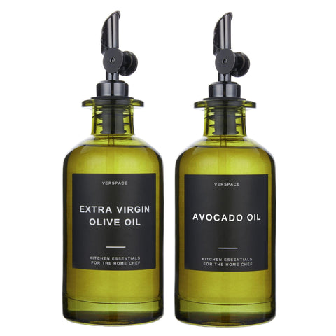 Verspace green glass olive oil bottle 350ml preserves flavor with UV protection.