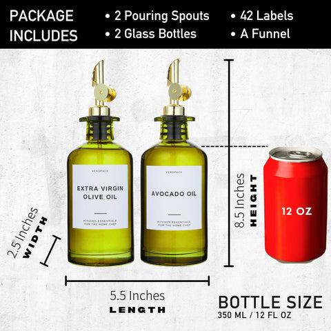 Verspace modern gold-accent kitchen decor olive oil bottles.