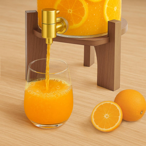 Verssure glass dispenser wooden lid keeps drinks fresh and dust-free.
