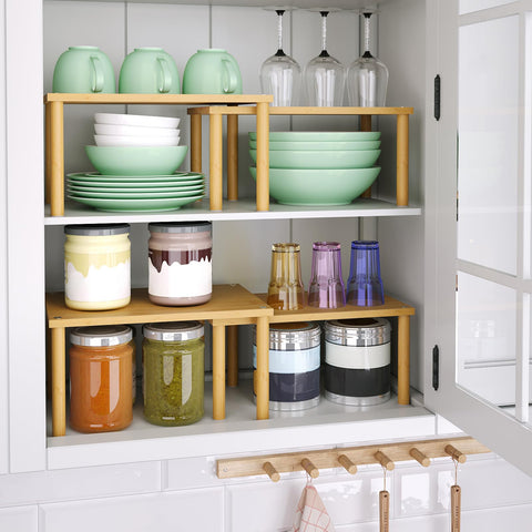 VERTORGAN bamboo spice rack stacked setup demonstrates space-saving versatility on the countertop.