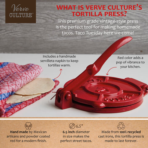 Verve CULTURE repurposed cast iron tortilla maker with durable enamel coating.