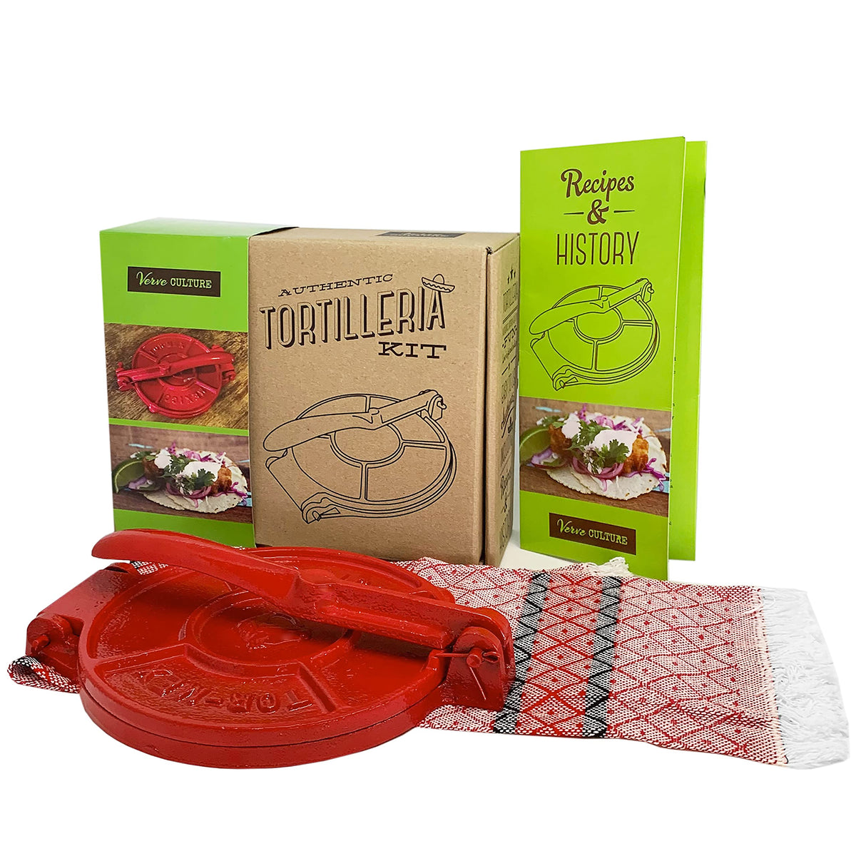 Verve CULTURE cast iron tortilla press starter kit for fresh tortillas at home.