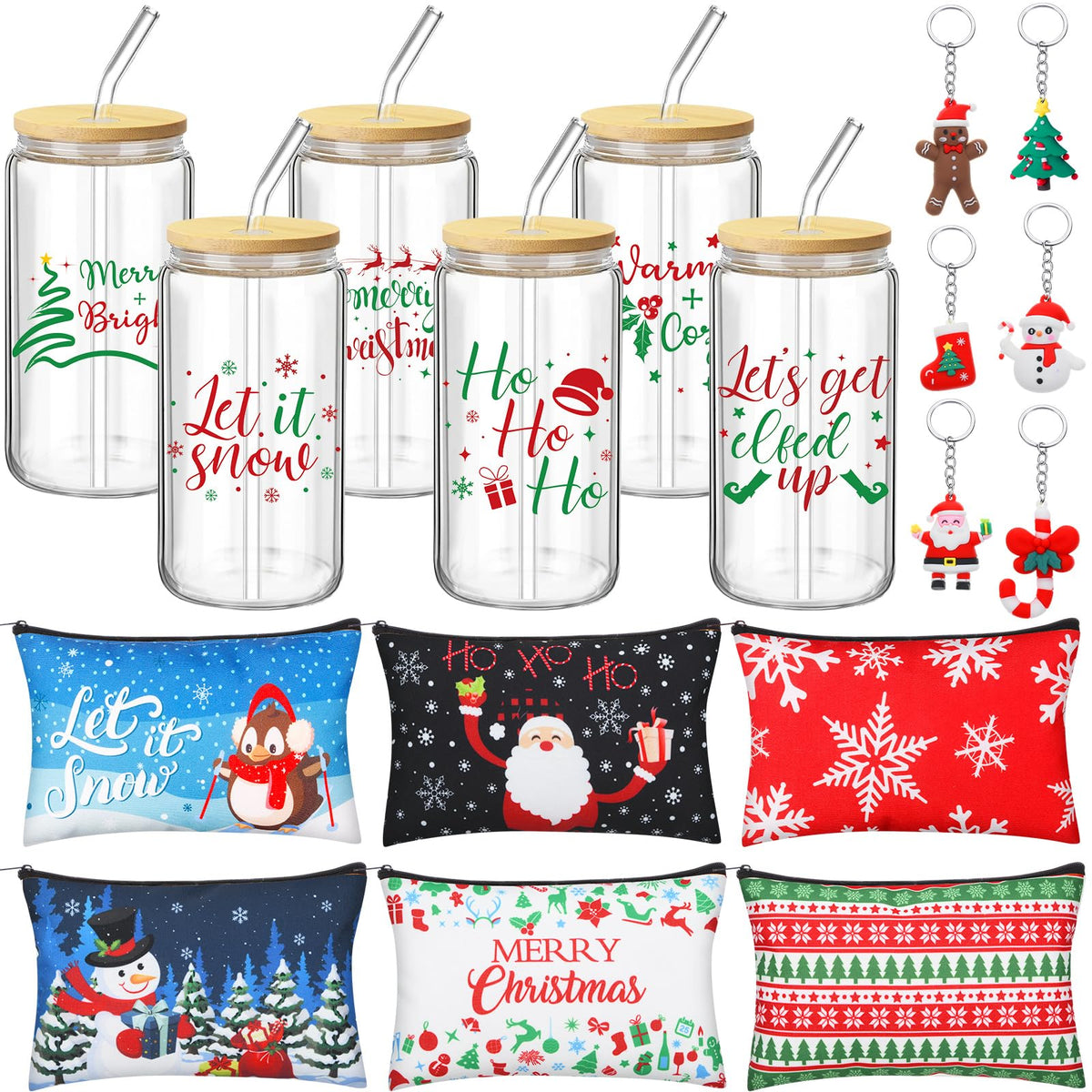 Vesici 16 oz glass tumbler with lid and straw for festive drinks