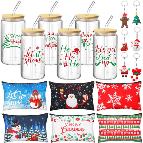 Vesici 16 oz glass tumbler with lid and straw for festive drinks