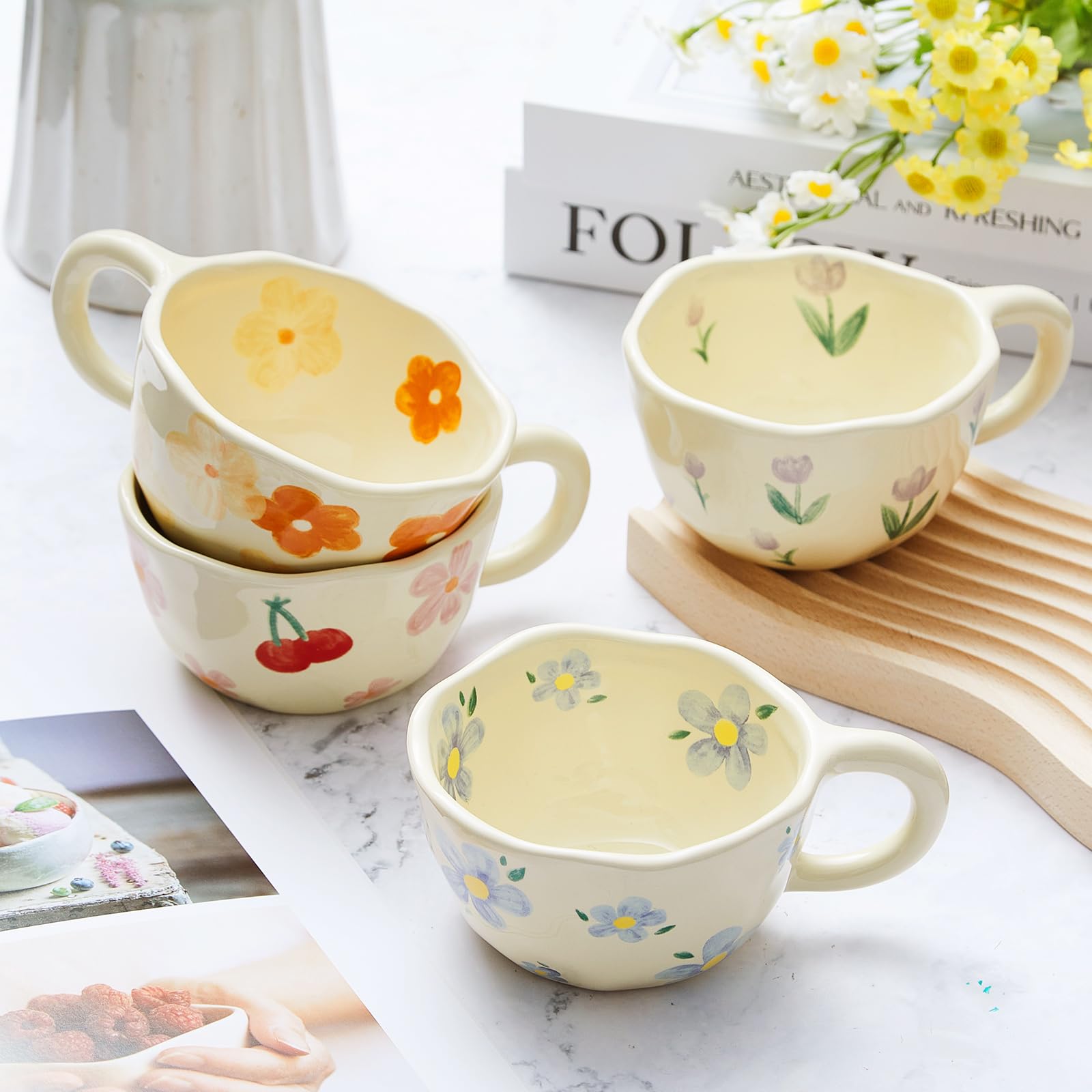 Vesici irregular-shaped floral mug offers comfortable handle and 8.5 oz capacity.