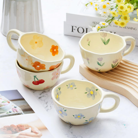 Vesici irregular-shaped floral mug offers comfortable handle and 8.5 oz capacity.