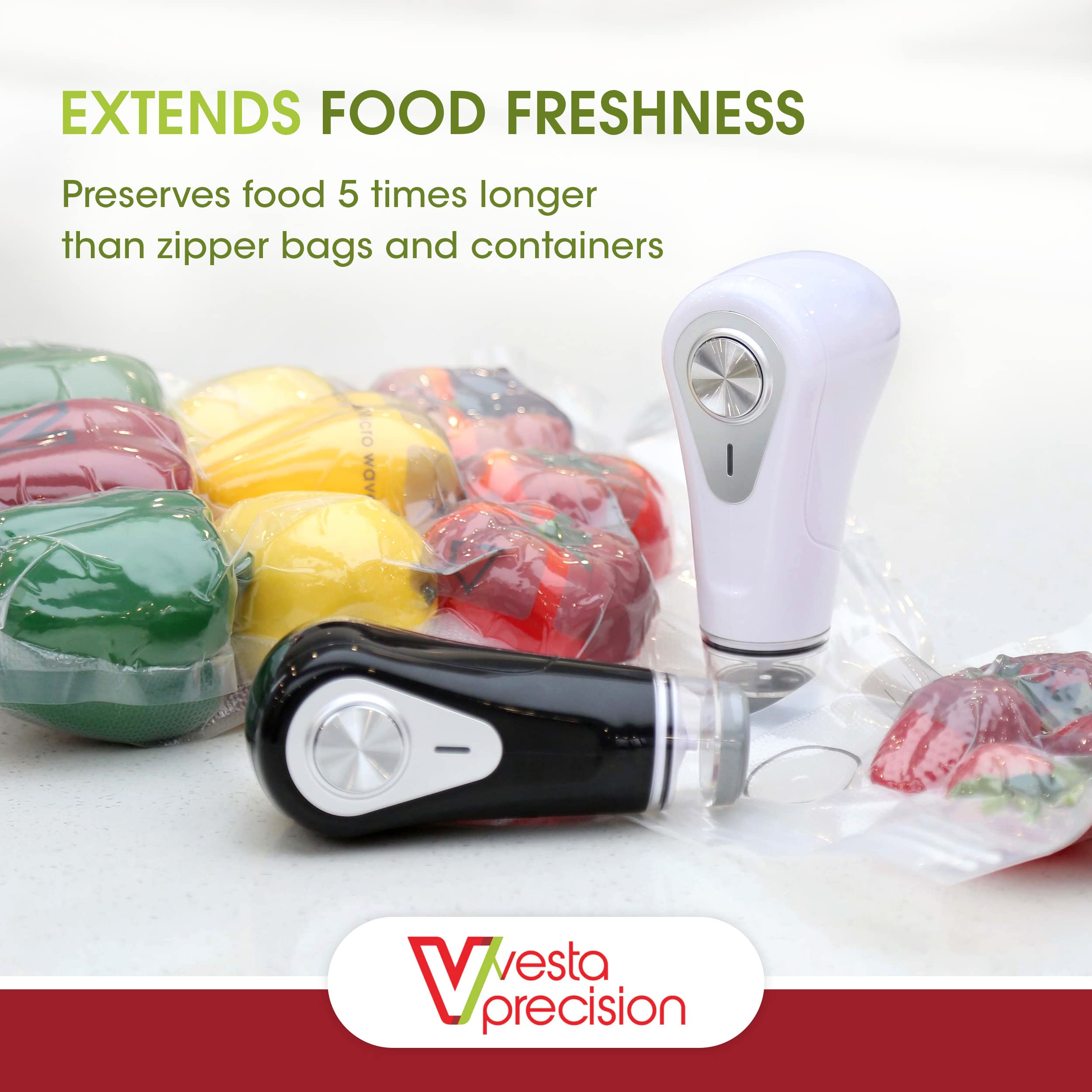 Vesta Precision 60kPa suction seals airtight quickly for freshness.