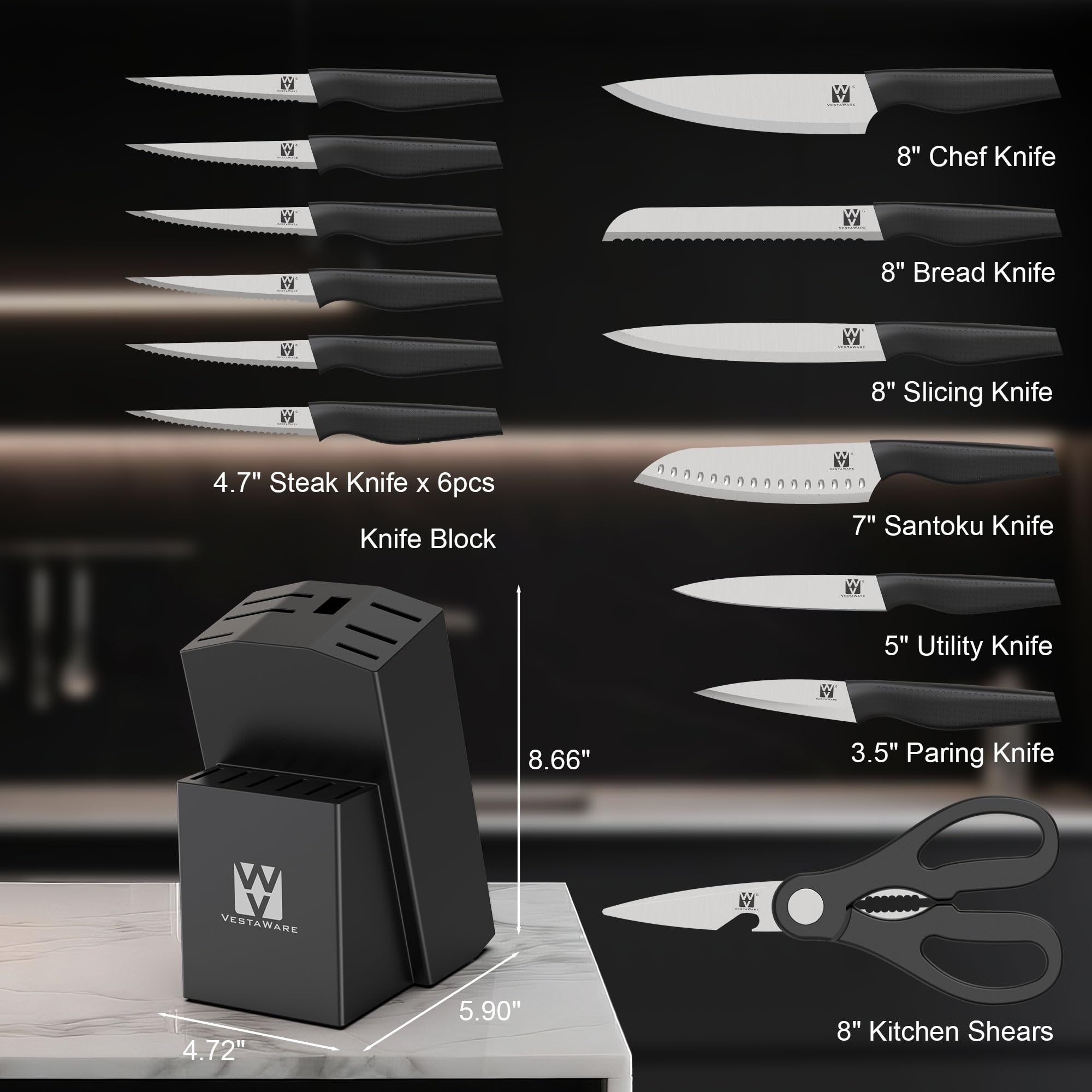 Vestaware slicing knife for clean, even cuts