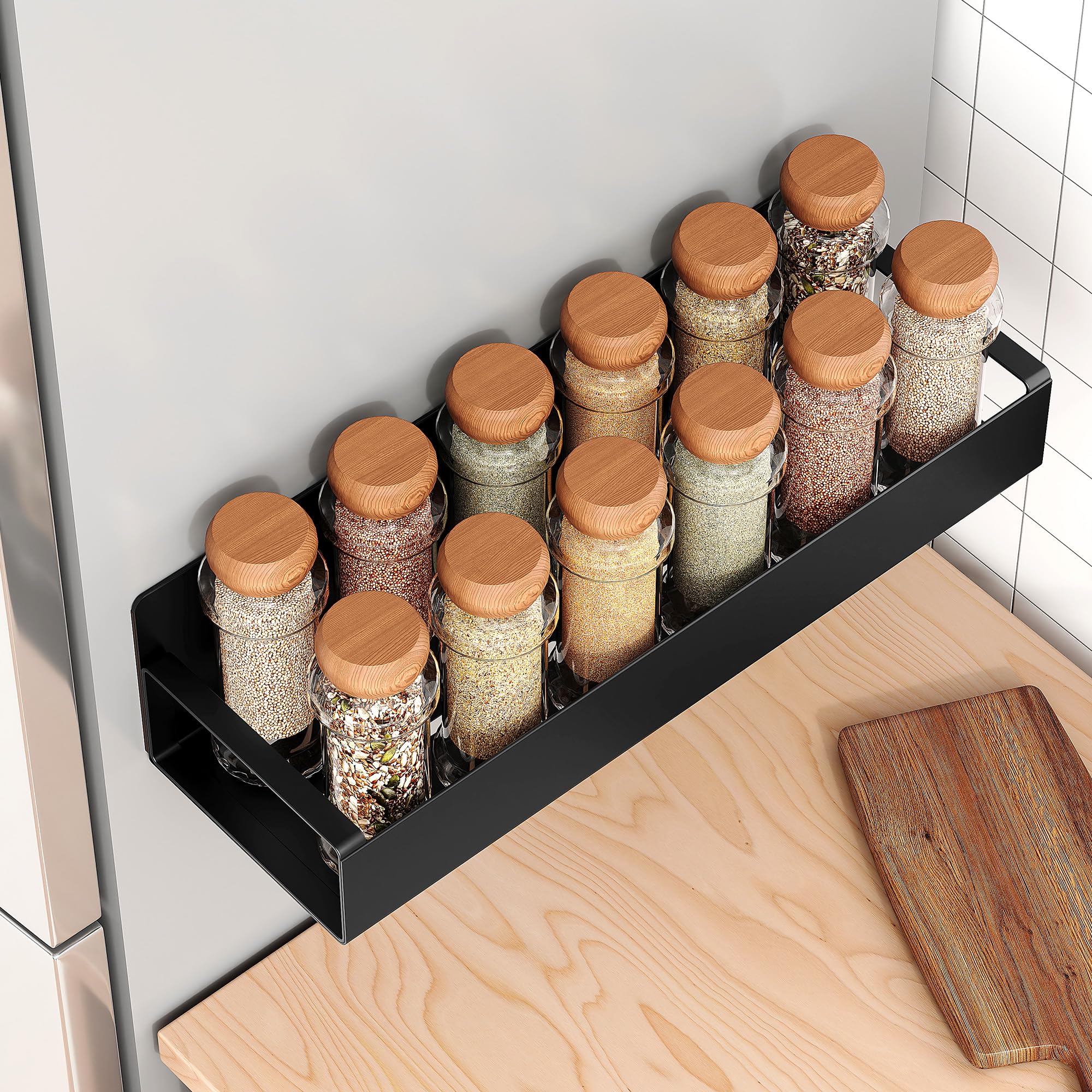 Vetacsion medium front-view rack attached to fridge with spices