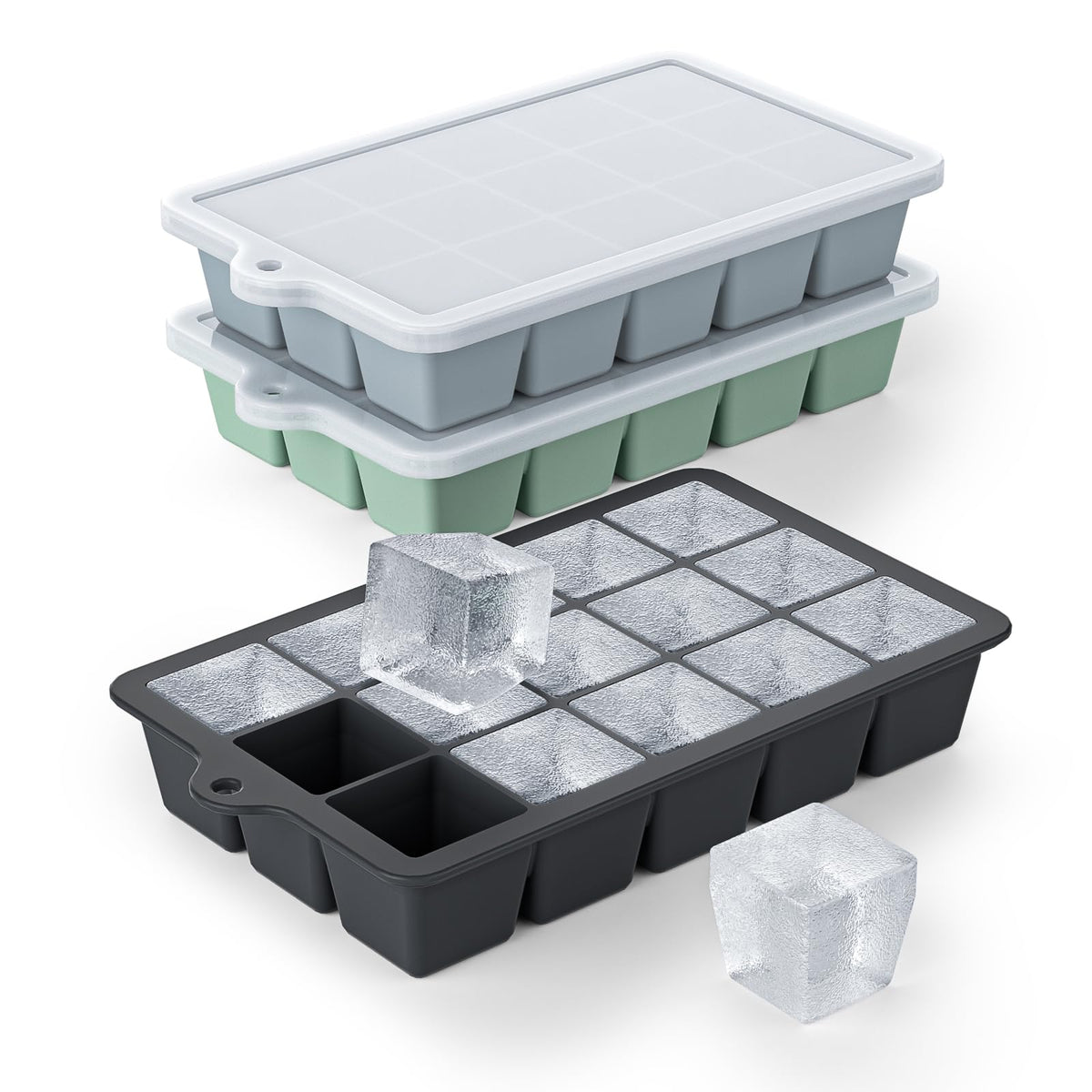 Vethwal silicone ice cube tray 3-pack in black with easy release