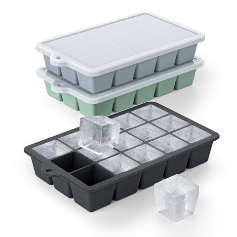 Vethwal silicone ice cube tray 3-pack in black with easy release