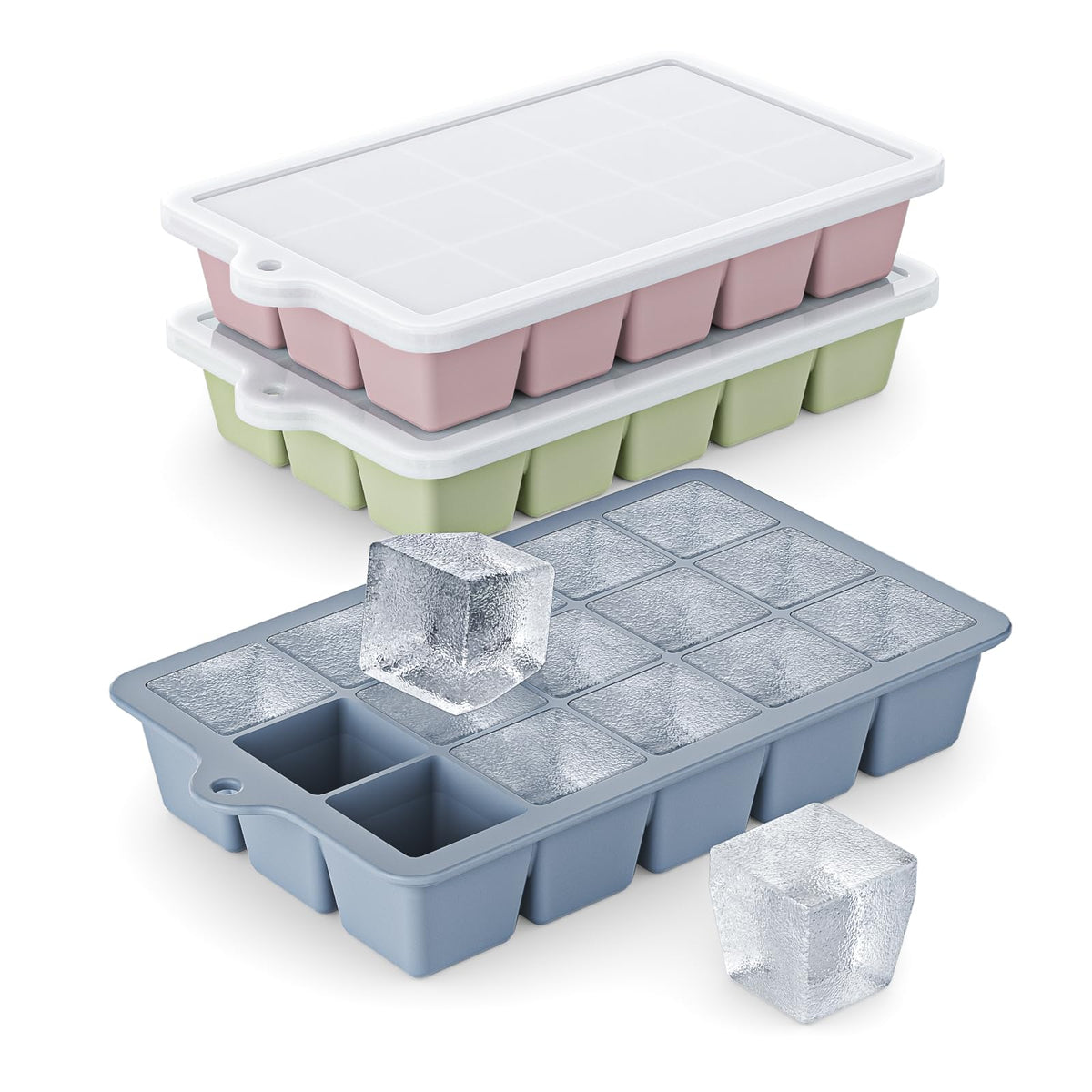 Vethwal silicone ice cube tray blue 3-pack with easy release for fast cocktails.