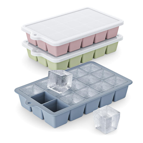 Vethwal silicone ice cube tray blue 3-pack with easy release for fast cocktails.
