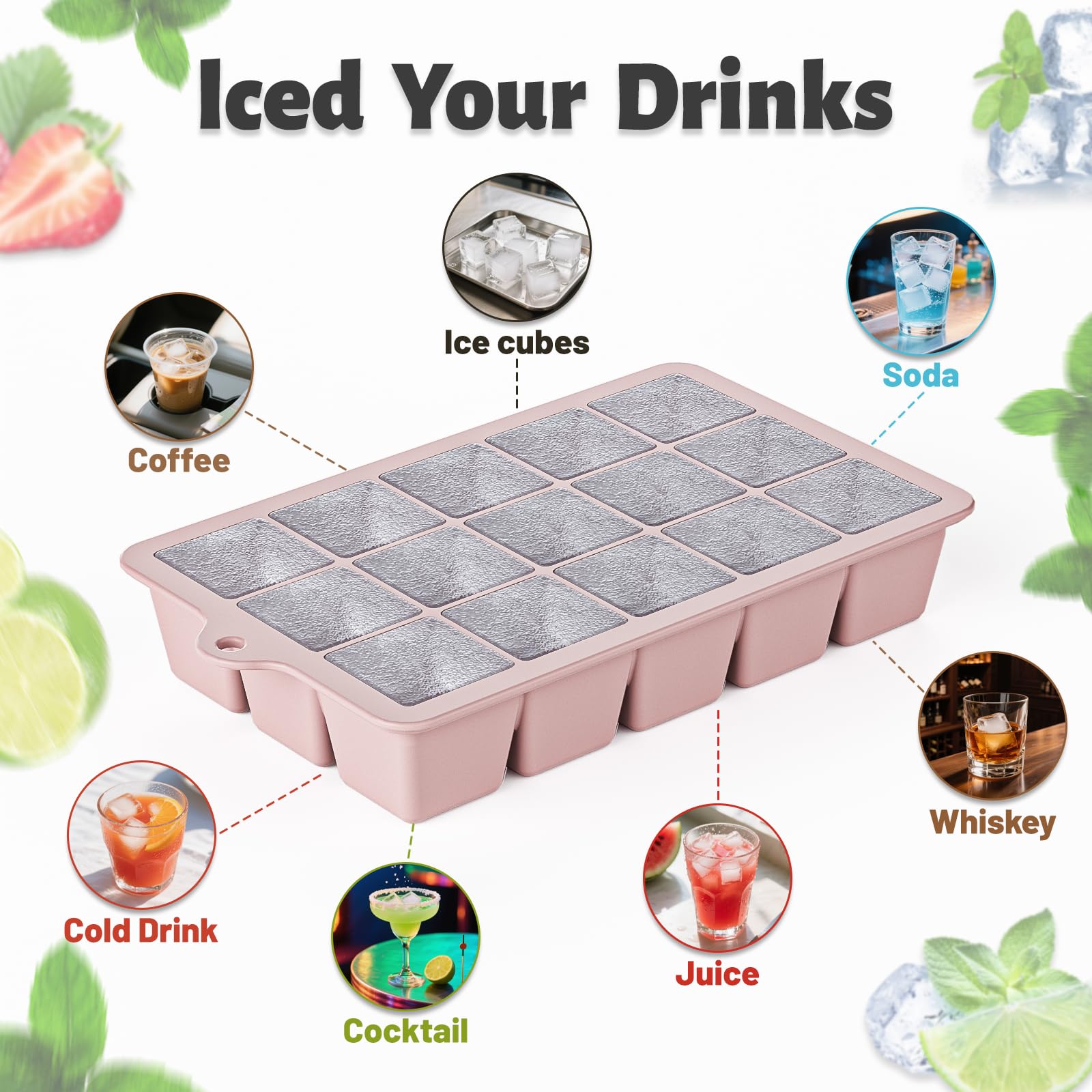 Vethwal silicone tray and glass showcasing clean, clear ice cubes.