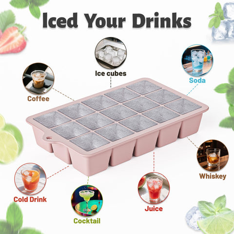 Vethwal silicone tray and glass showcasing clean, clear ice cubes.