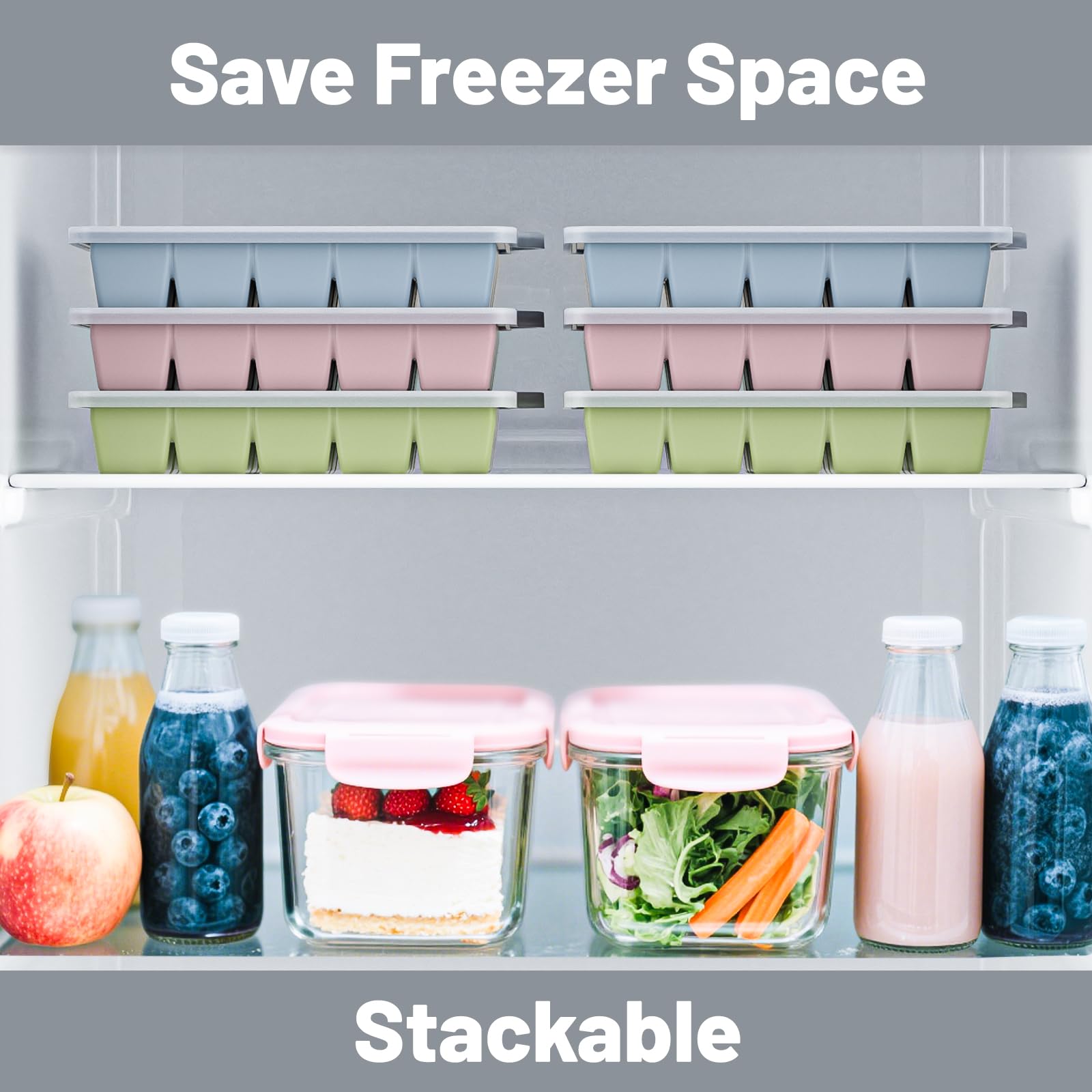 Vethwal stackable lid design saves fridge space and preserves freshness.