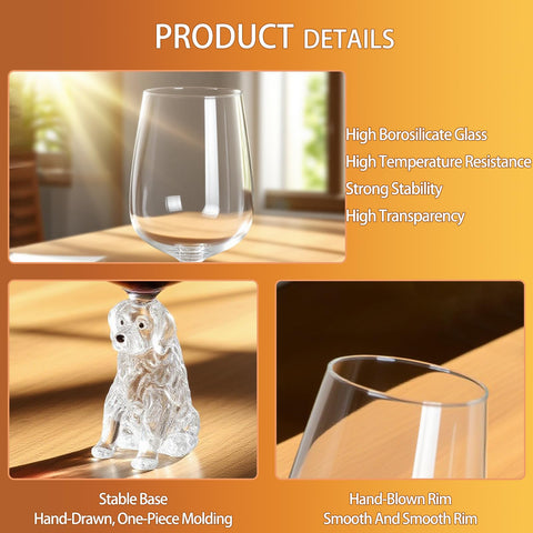 Veuverig Golden Retriever wine glass close-up handle, comfortable grip for easy sipping.