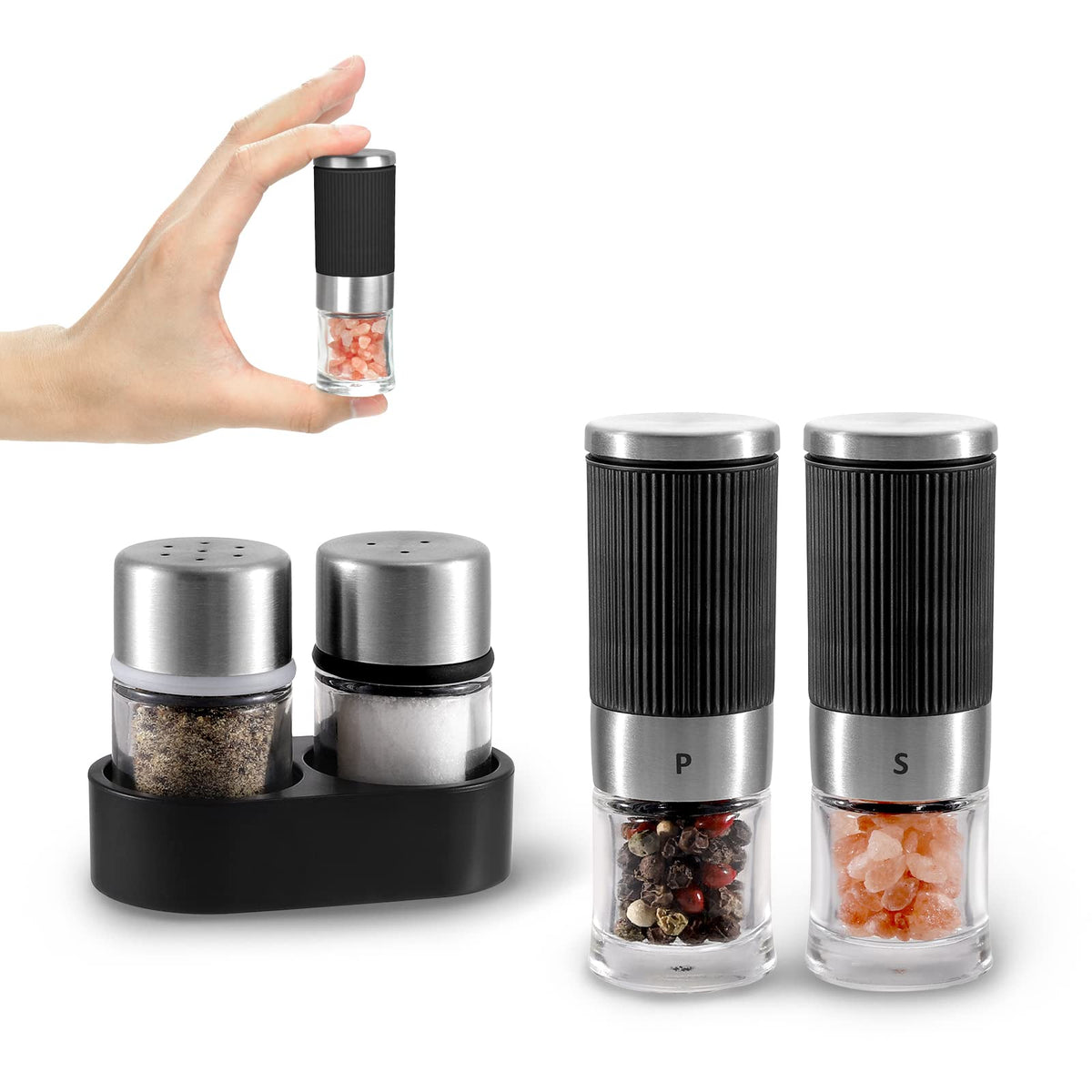 VEVOK CHEF mini grinders front view for on-the-go seasoning.
