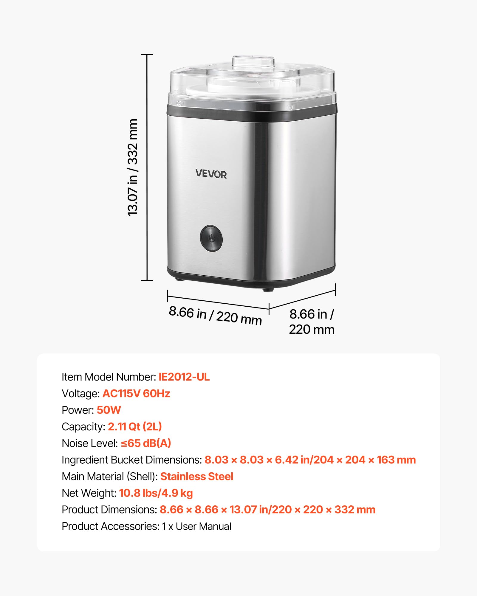 VEVOR ice cream maker easy cleaning with wipeable stainless surface