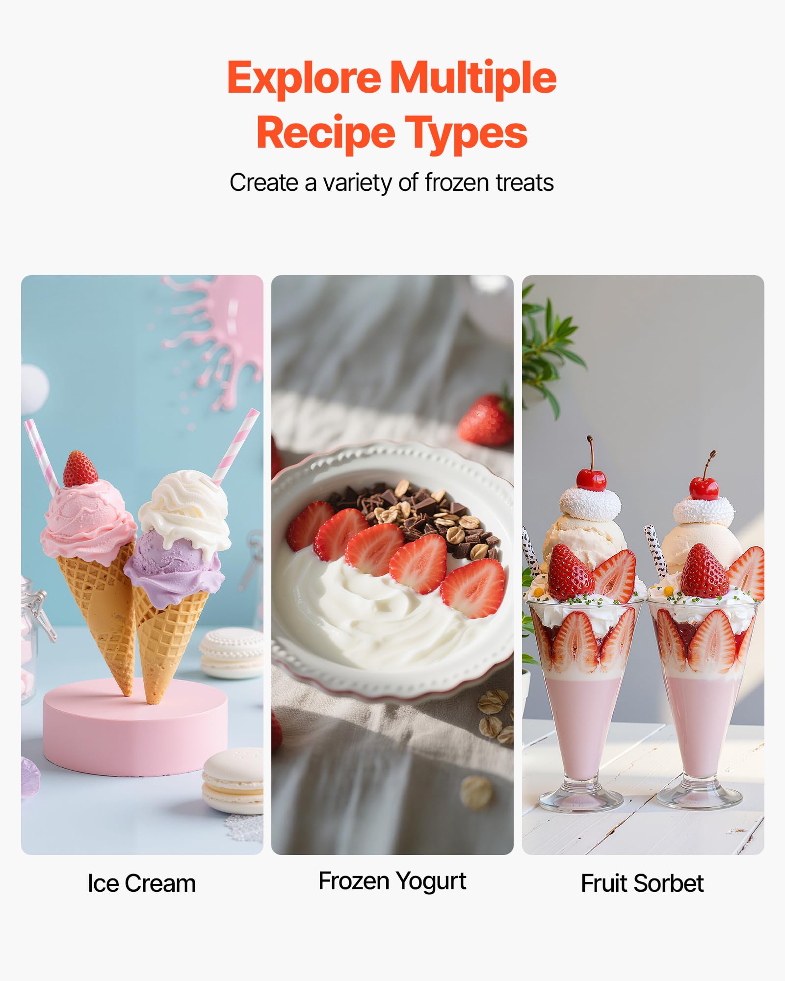 VEVOR ice cream maker desserts variety highlights frozen yogurt and sorbet possibilities