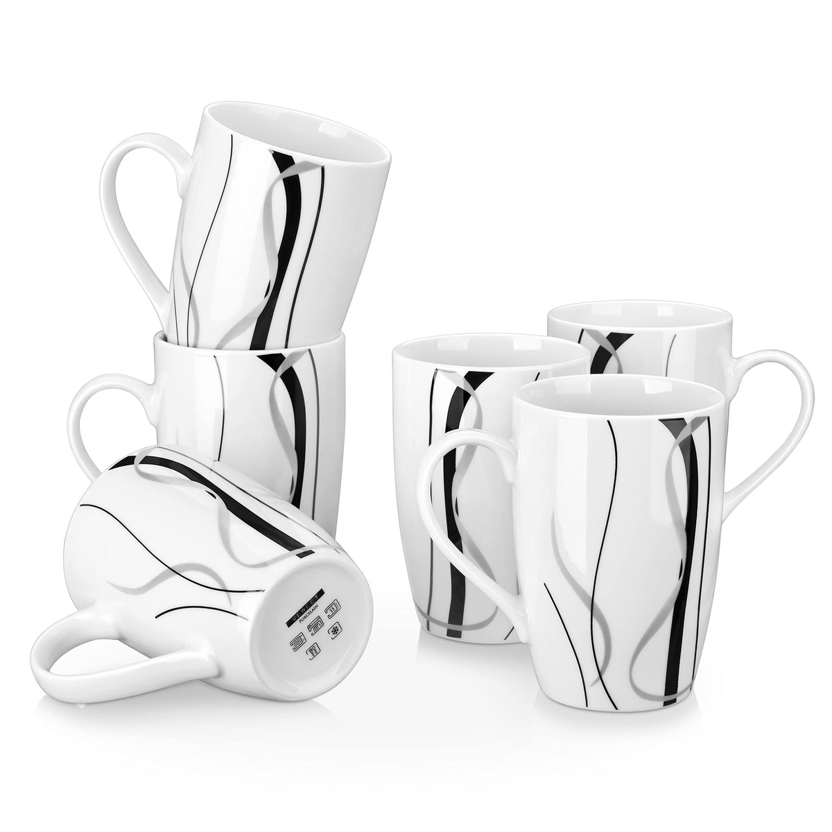 VEWEET Fiona coffee mugs set of six 16oz on table, ideal for entertaining.