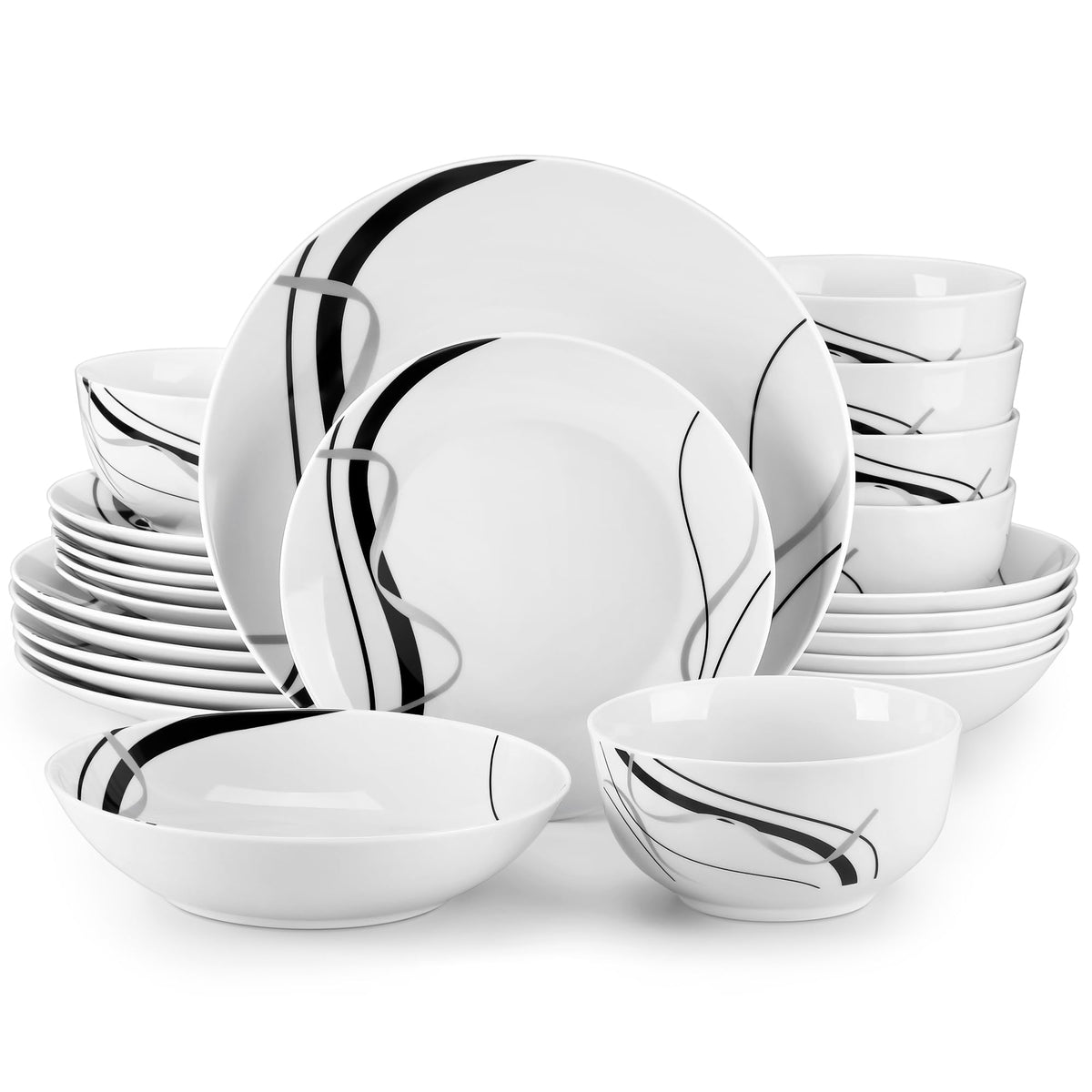 VEWEET Fiona porcelain dinnerware 24-piece set for an elegant table setting