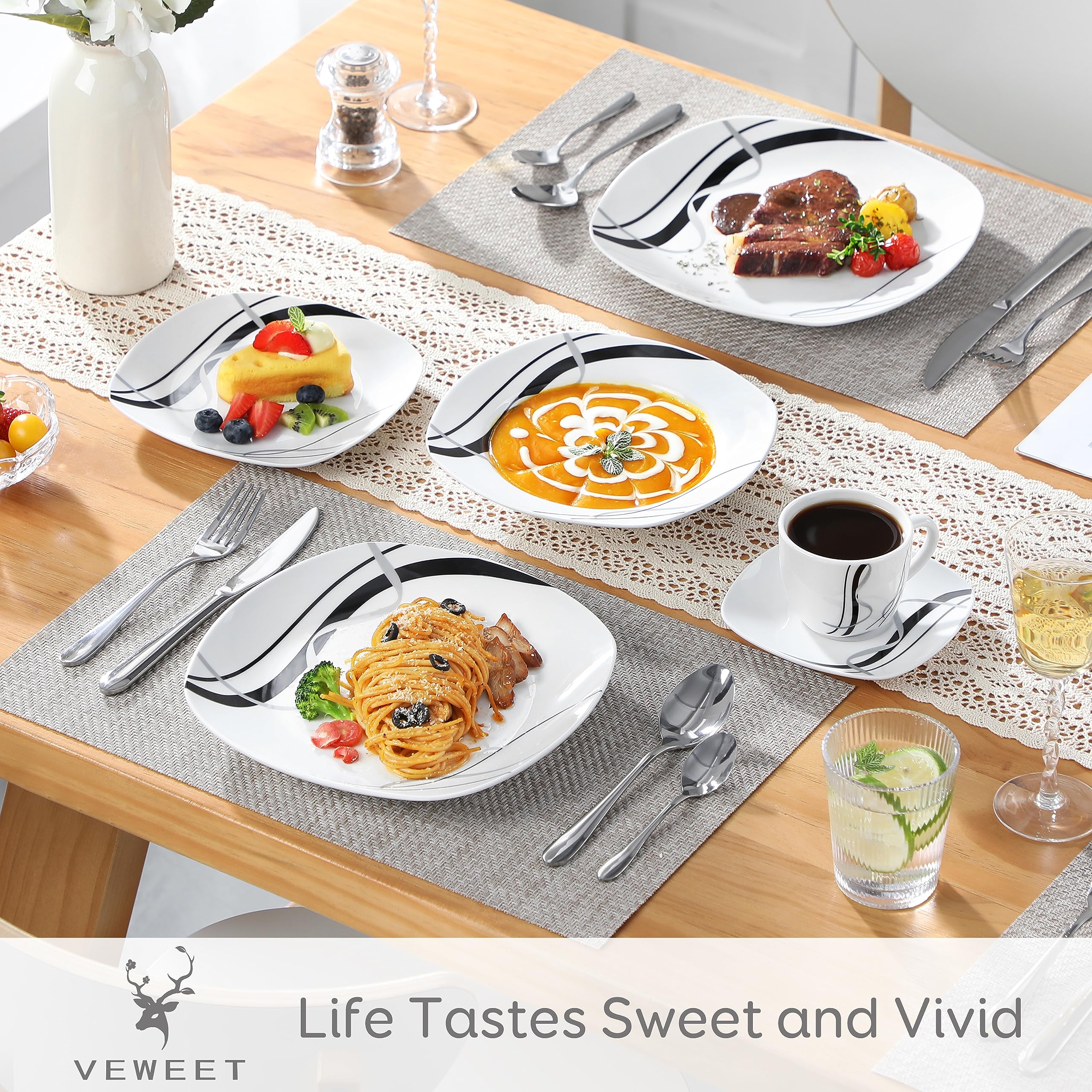 VEWEET Fiona soup plate highlights striped pattern for versatile serving