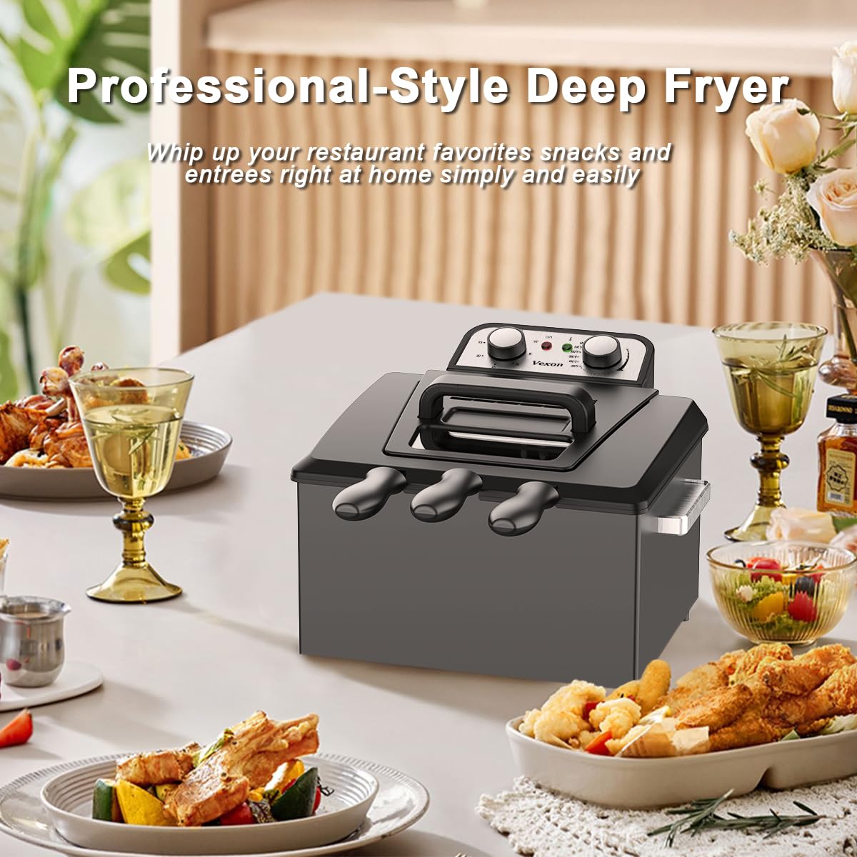 Vexon 1800W deep fryer detachable parts simplify cleaning after use.