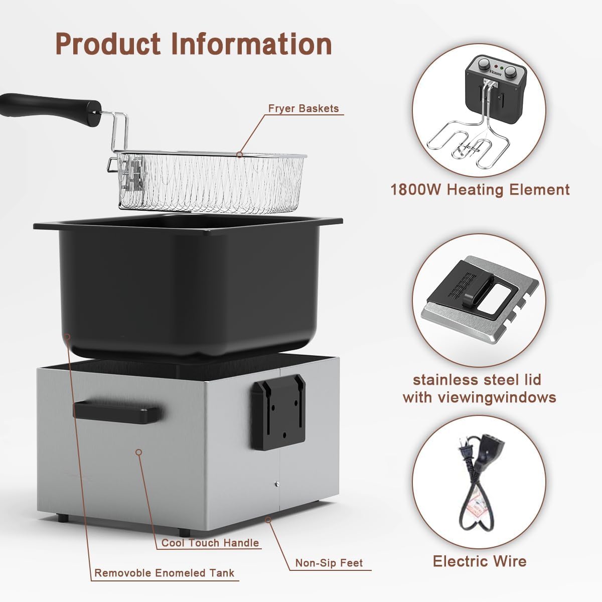 Vexon three-basket system enabling separate frying of multiple foods.