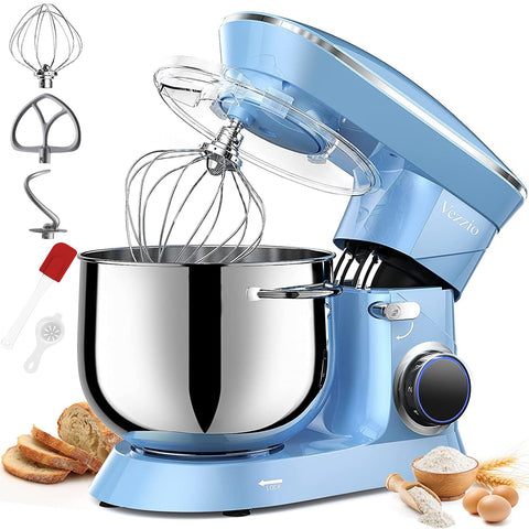 Vezzio 9.5qt blue bowl stand mixer for large batches and smooth mixing.